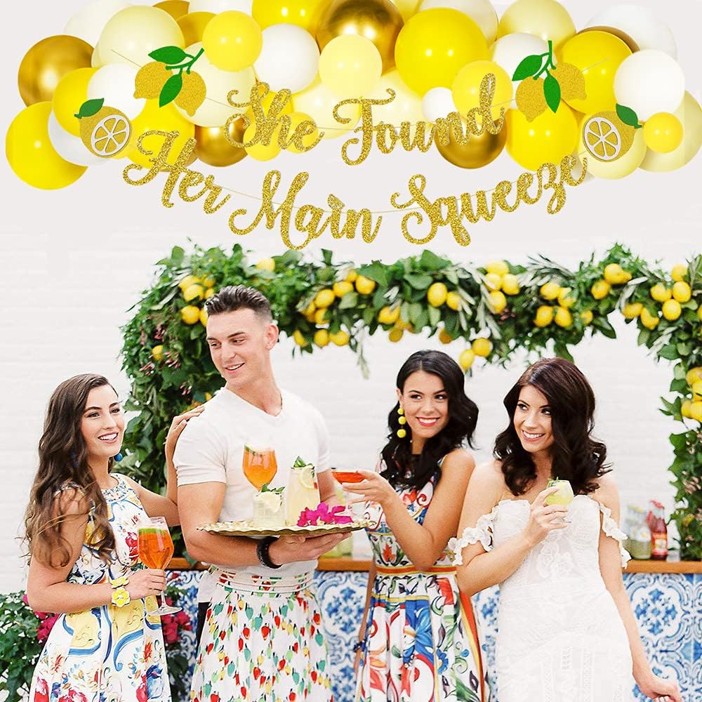 Hombae Lemon Bridal Shower Decorations, Lemon Party Decorations, She Found Her Main Squeeze Banner Cake Cupcake Toppers, Fruits Theme Party Supplies Kit, Lemon Balloons for Lemonade Citrus Theme Party