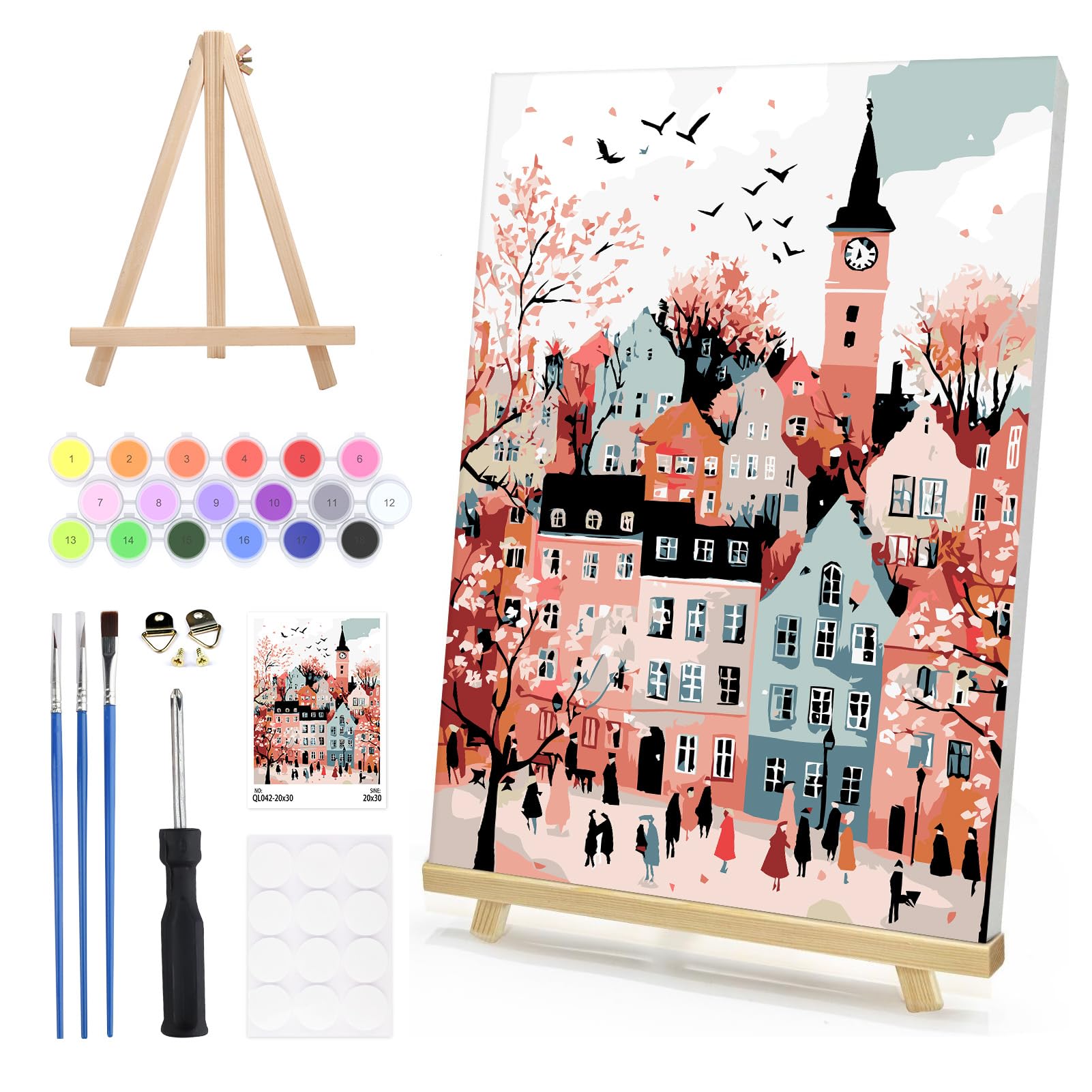 DAERLE Paint by Numbers for Adults Framed with Wooden Easel, Naive London Cityscape, Paint by Number Kits with Brushes, Landscape, Oil Painting Canvas Kits for Home Wall Decor 8X12 Inch