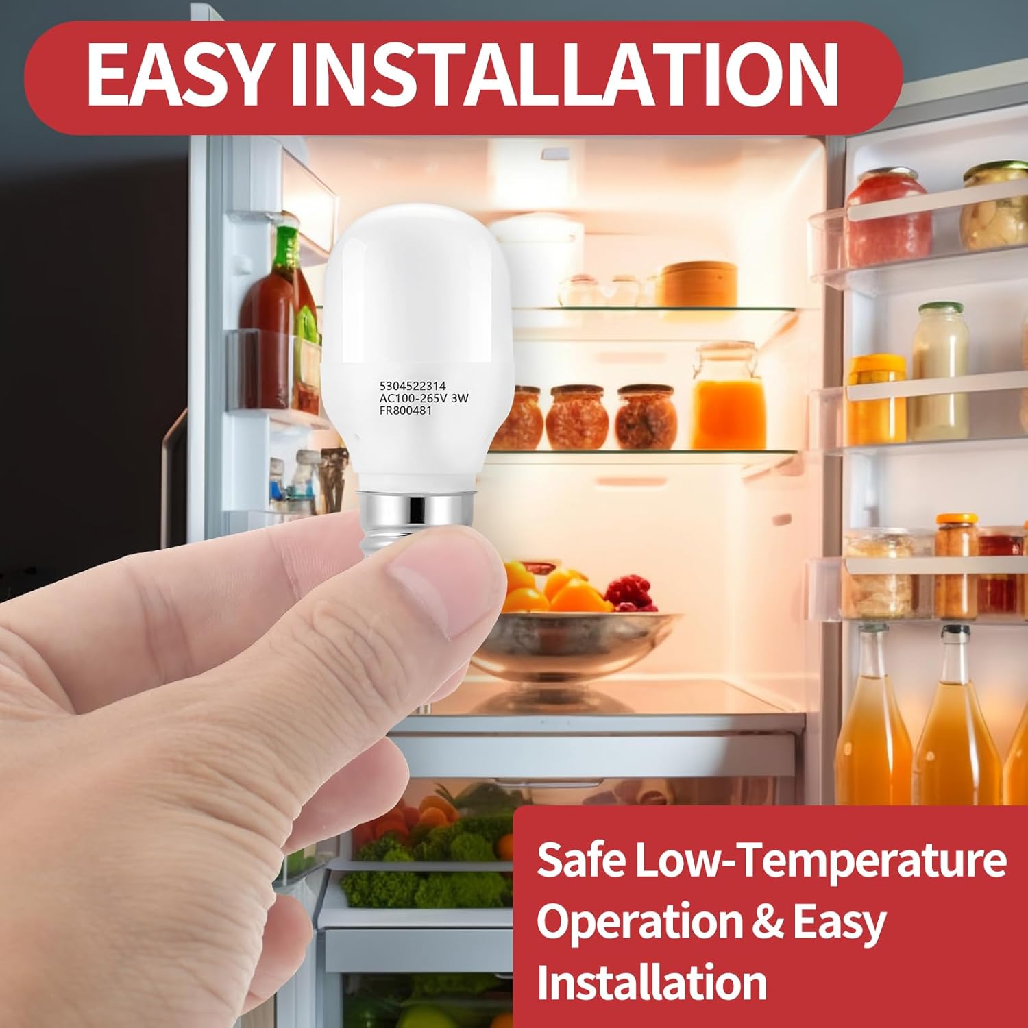 2 Pcs 5304522314 Refrigerator LED Light Bulb, 3W E17 Base, Compatible for Frigidaire/Electrolux, Replacement for KEI D28X & KEL 2816X, Cool White 40W Equivalent, Universal Voltage AC100-265V