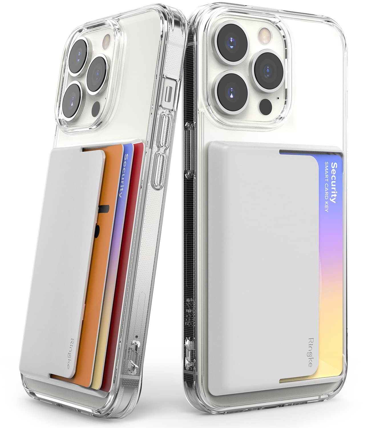 Ringke Side Slot Card Holder Compatible with iPhone Galaxy Smartphones, Adhesive Stick On Wallet Slim Hard Premium Card ID Sleeve - Light Gray