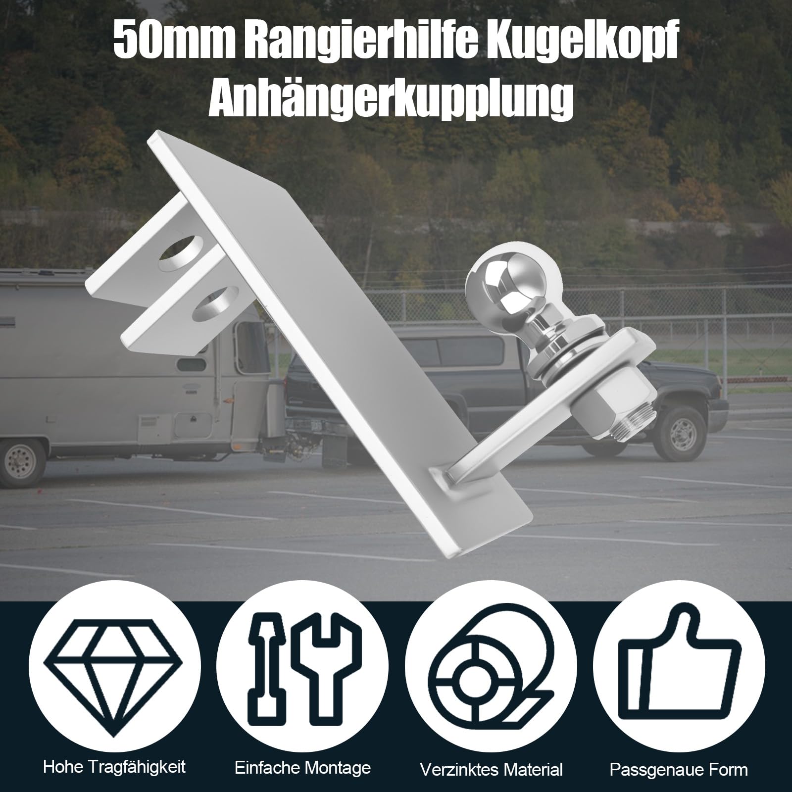 Kugelkopf Anhängerkupplung für Traktor, 50mm Rangierhilfe Zugmaul Kugelkopf Rangierhilfe, Stabile Feuerverzinkte Kombikupplung zur Anhängerführung für Traktor, PKW, LKW & Wohnwagen