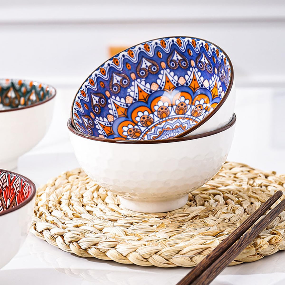 Cabilock Bol à Riz Bohème en Céramique, Lot de 4 Pièces Cuisine