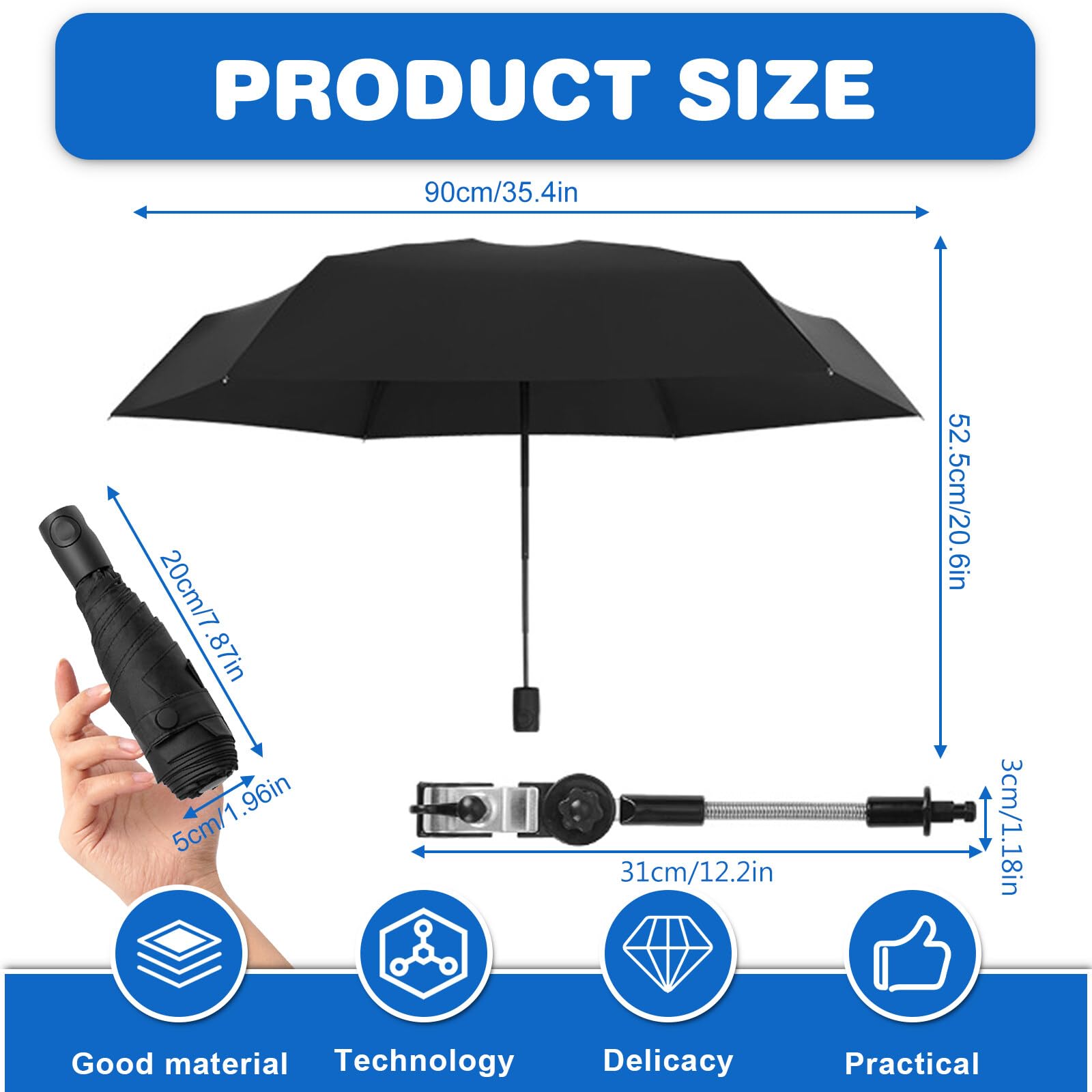 Sonnenschutz Kinderwagen HUSHUI Kinderwagen Regenschirm, Verstellbarer