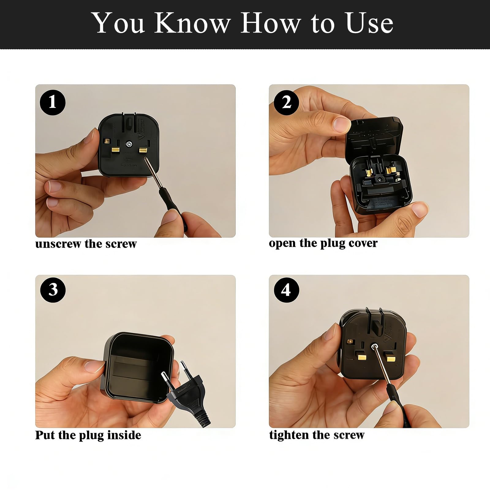 2 Pack EU to UK Plug Adapter with 13A Fuse, 2 Pin to 3 Pin Adapter Plug UK, Converter Plug EU to UK For Type E/F, Toothbrush Adapter Plug with Screwdriver, Black — view 3