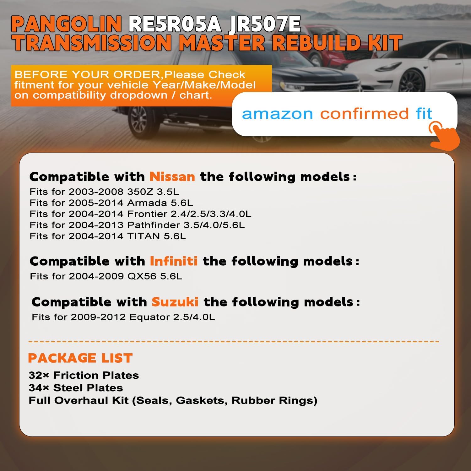 PANGOLIN RE5R05A Transmission Master Rebuild Kit fits for NI-SSAN Frontier Pathfinder Suzuki Equator Armada 2.5L 3.5L 4.0L 4.5L 2002-UP 5 Speed Automatic transmission Parts