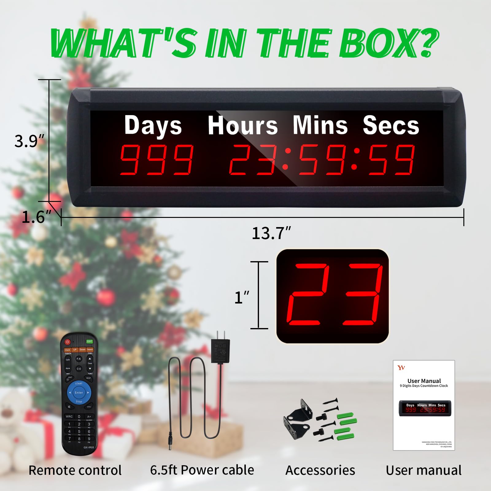 YZ Großer 999-Tage-Countdown-Timer, Digitale Countdown-Uhr mit Fernbedienung, 12/24H Echtzeit, Ereignis-Countdown-Uhr, Countdown-Kalender für Ruhestand, Hochzeit, Urlaub, Geburtstag, neues Baby
