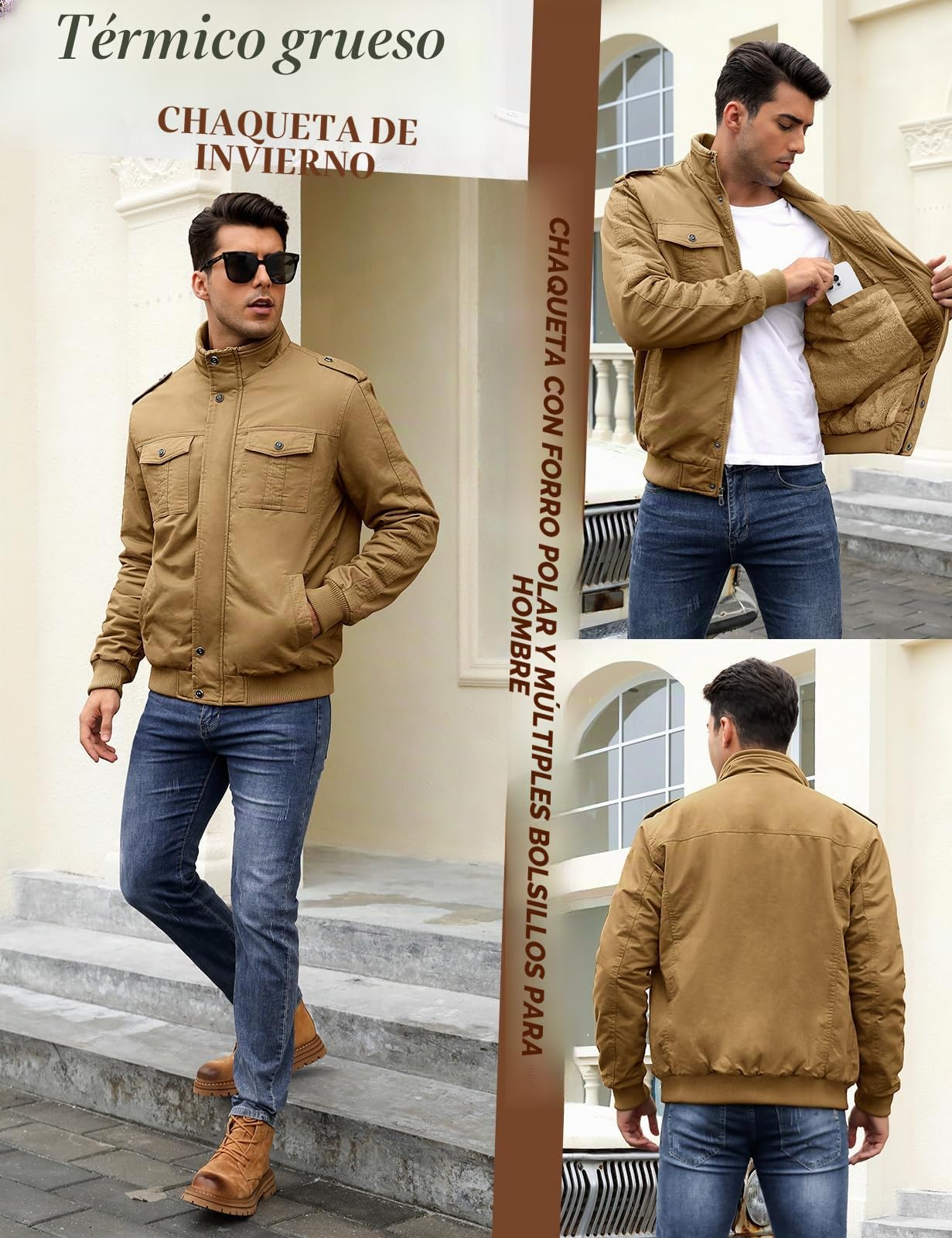 Chaqueta Hombre Invierno Casual Cálido Chaqueta de Forro Polar Algodón Chaqueta de Militar de Transición Abrigo con Múltiples Bolsillos