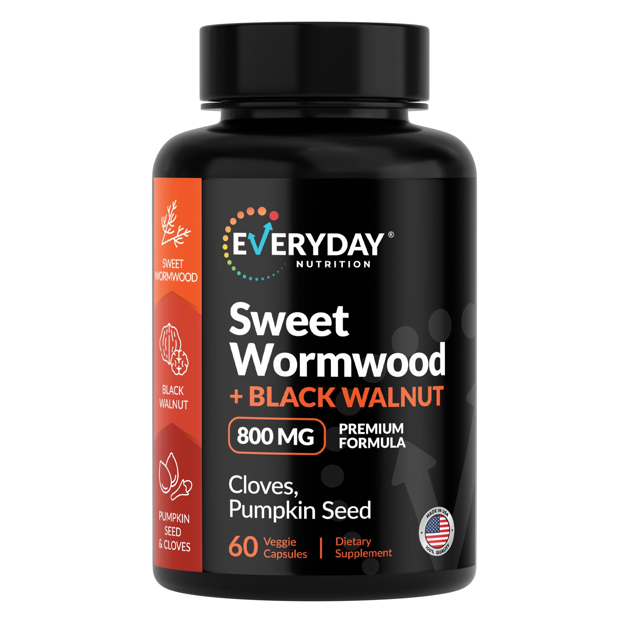 Wormwood Black Walnut Clove Gut Cleanse & Detox for Humans, 60 Capsules