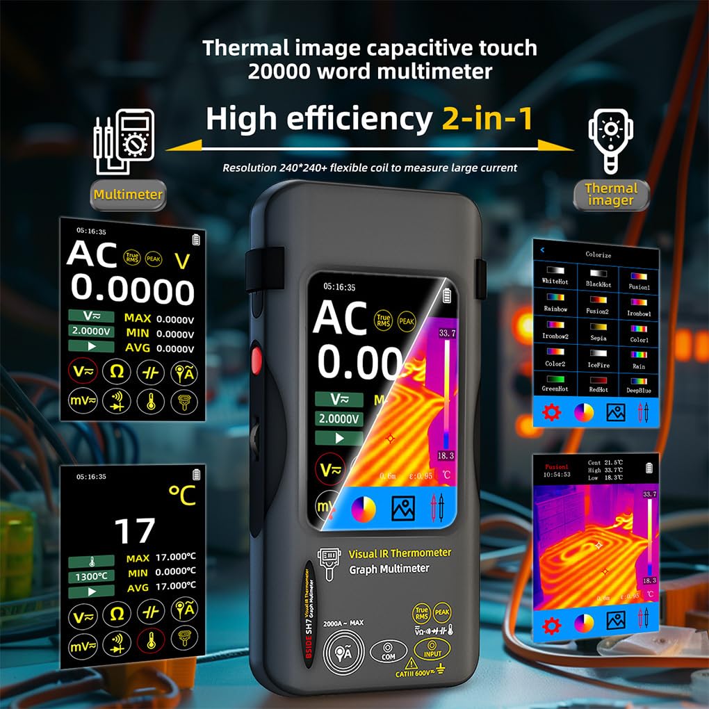 Experimente una precisión con el multímetro termográfico digital SH7 de 320 grados de resolución y la lente de cámara infrarroja 2 en 1 diseñada