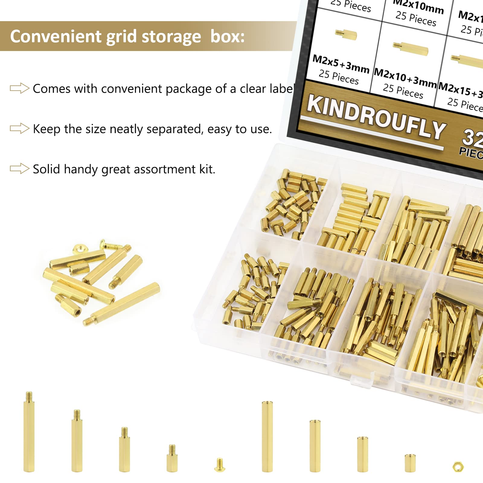 M2 Brass Standoffs & Spacers Kit - 320 Pieces -7 M2 Brass Standoffs & Spacers Kit - 320 Pieces -7