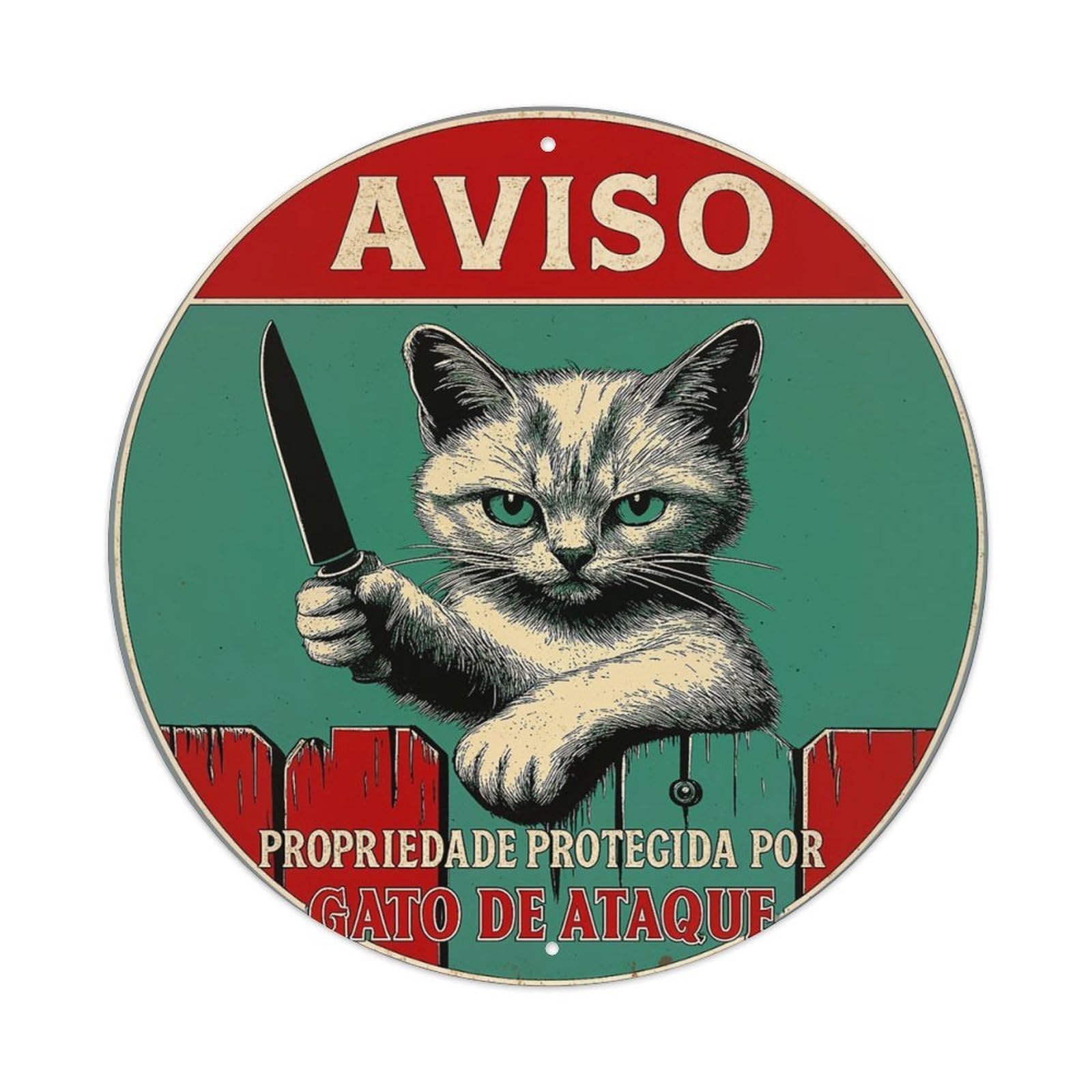 Aviso Cat Knife Warning Sign Metal Tin Sign Plaque