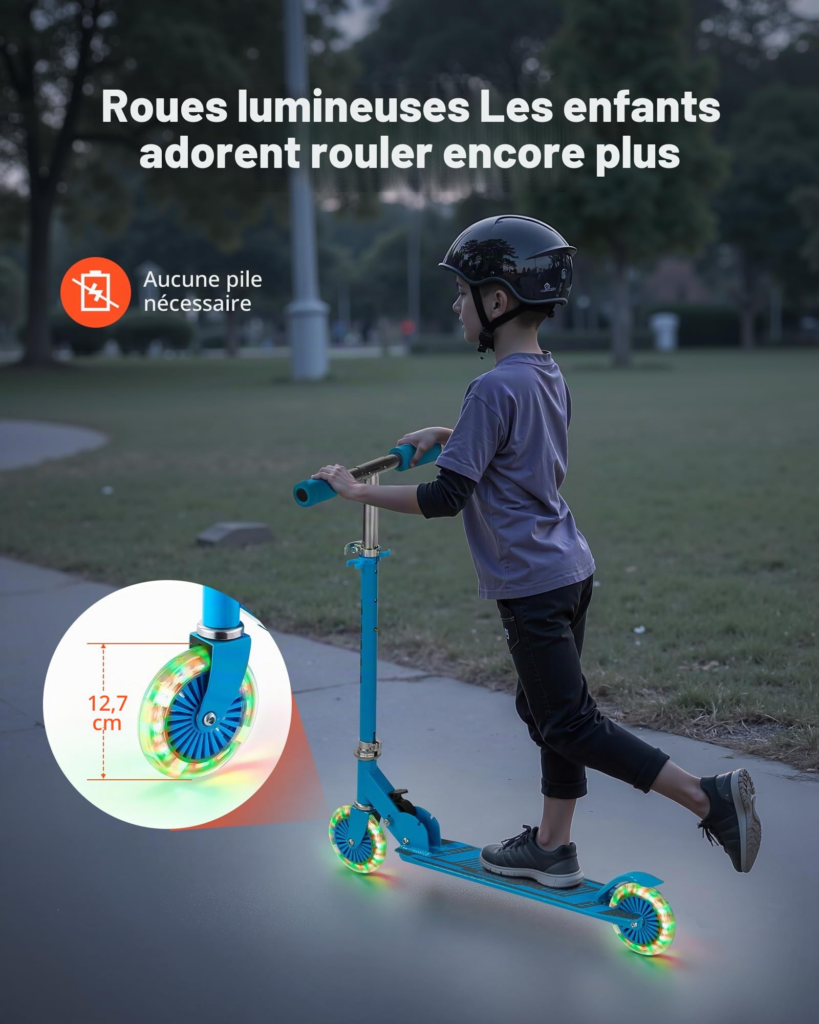 VEVOR Trottinette pour Enfants à partir de 3 Ans, patinette à 2 Roues Lumineuses, Guidon réglable en Hauteur, Large Plateau antidérapant, Cadre léger et Pliable pour garçons et Filles à 50 kg, Bleu