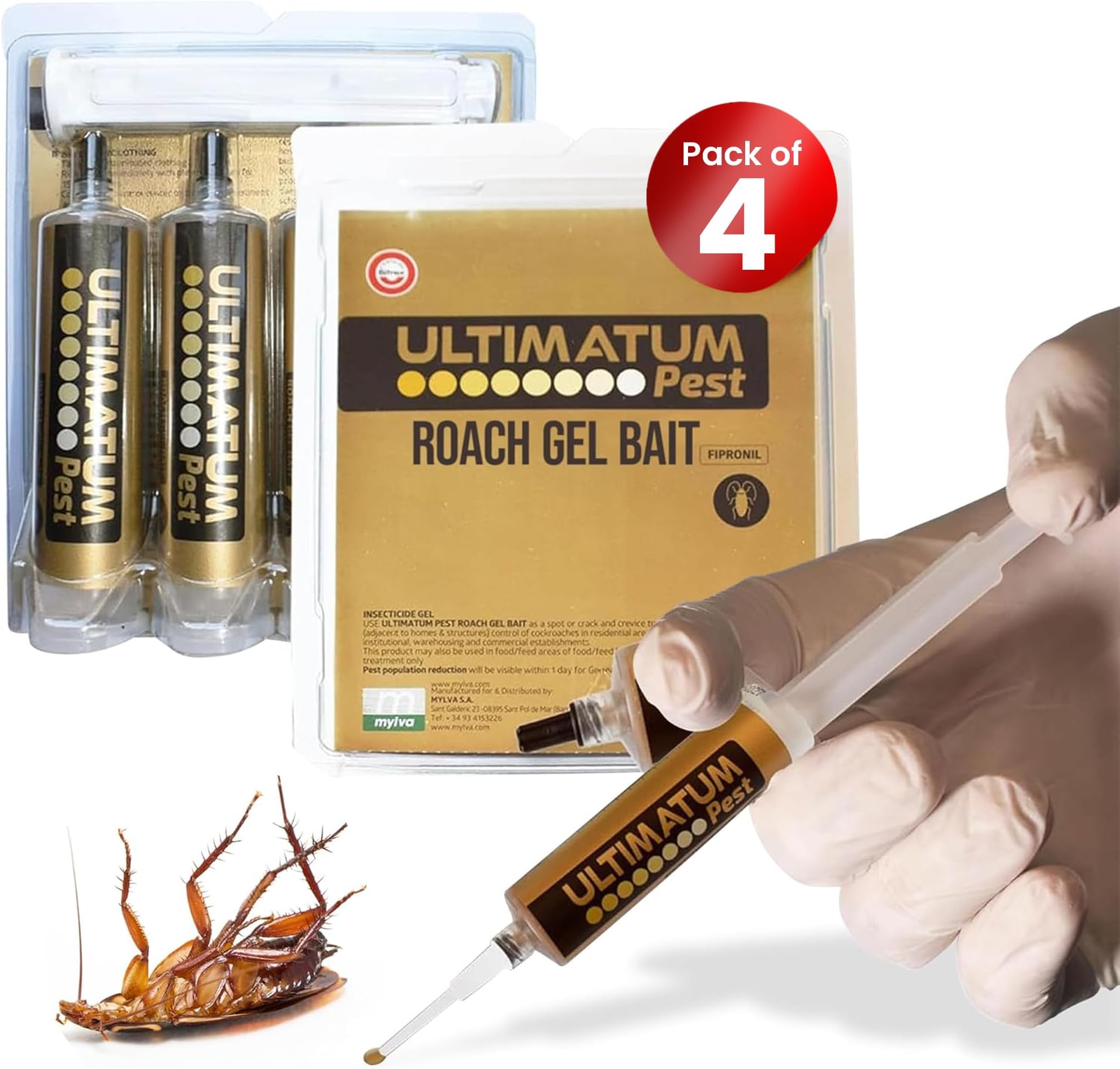 Roach Gel Bait - Perfect Roach Control Solution for Homes, Businesses in All Spaces - Long-Lasting Formula, Easy to Apply, Double Optimization, Keep Your Spaces Roach-Free - 4pack