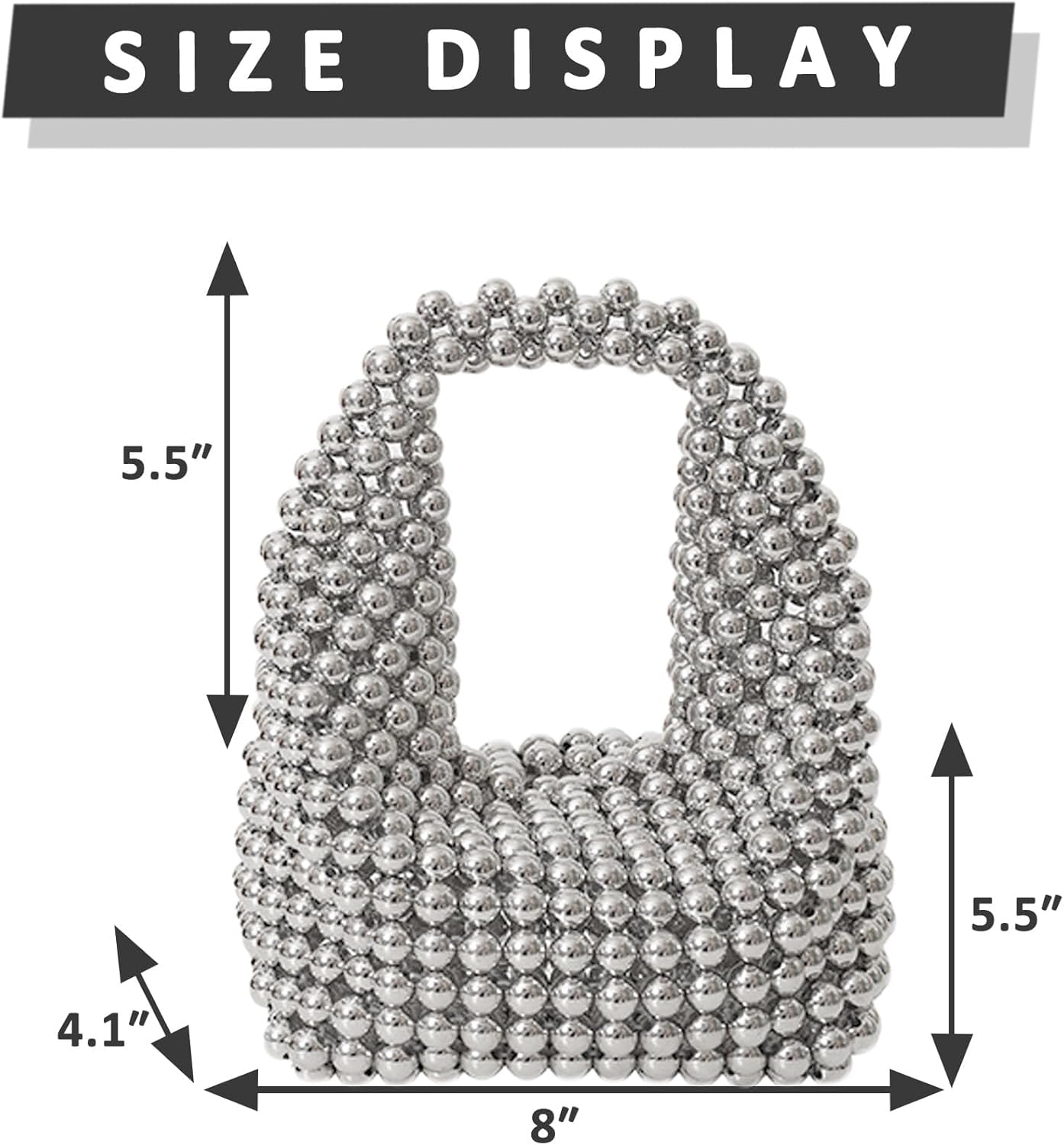 Handbag for Women, Women Bead Clutch Purse, Evening Bags, Tote Bag for Party Wedding Travel(Silver)