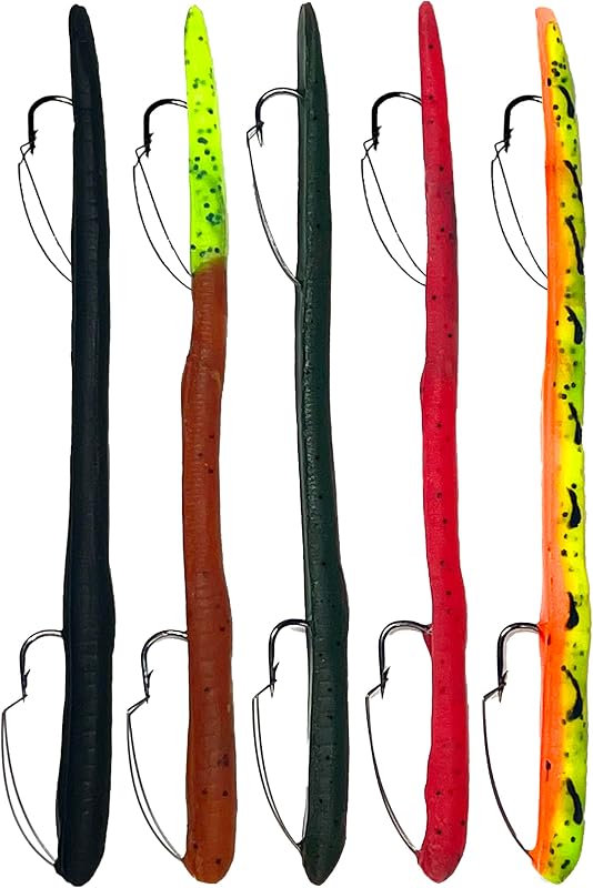 6" KILR Worm – Made in USA Weedless Pre-Rigged Soft Plastic Swimbaits, Extra Durable Bass Fishing Lures for Pike and More, 5-Pack Variety