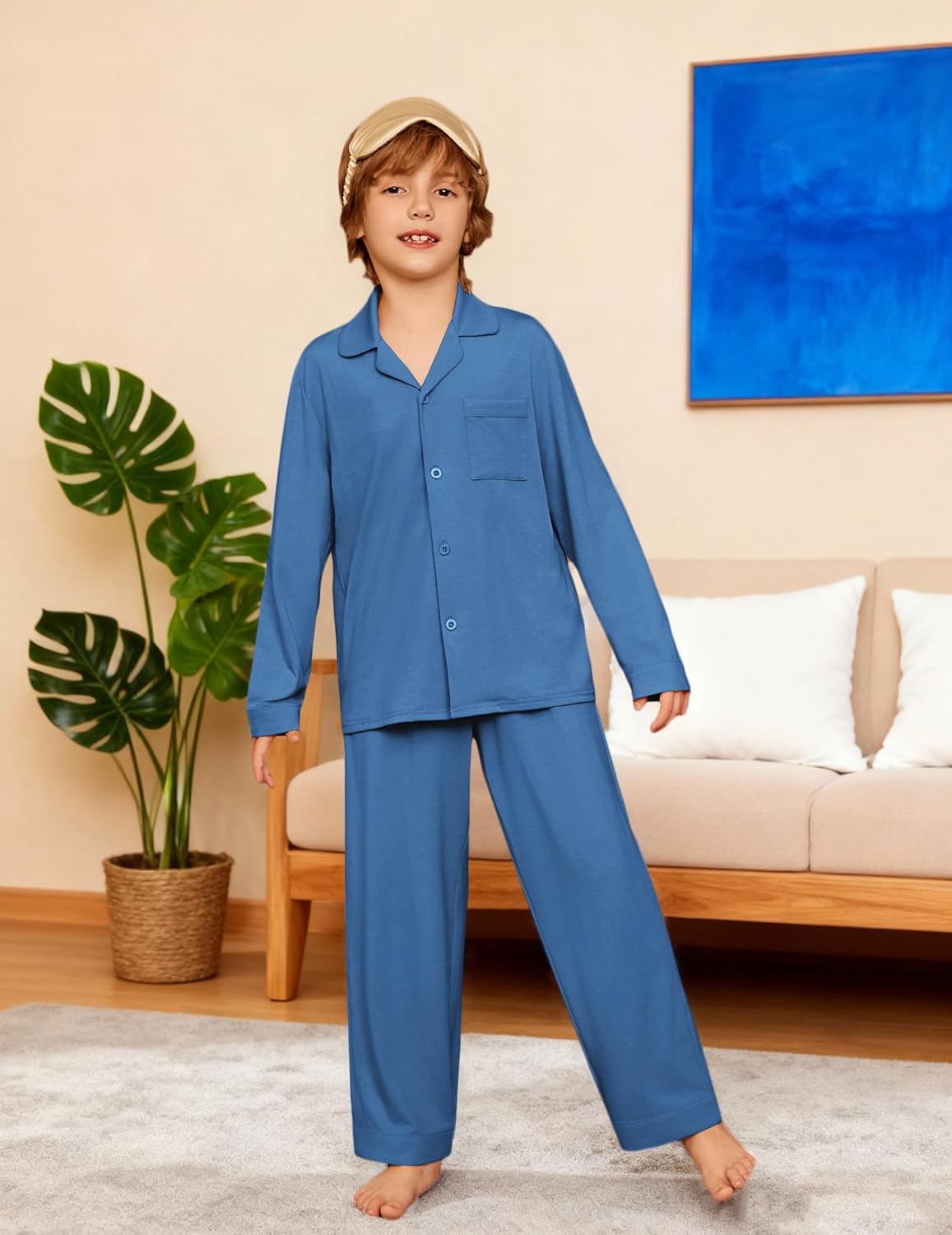Arshiner Boys Pajamas Set Long Sleeve Button-Down Sleepwear 2 Piece Pjs Set for Boys 5-13 Years - Image 2