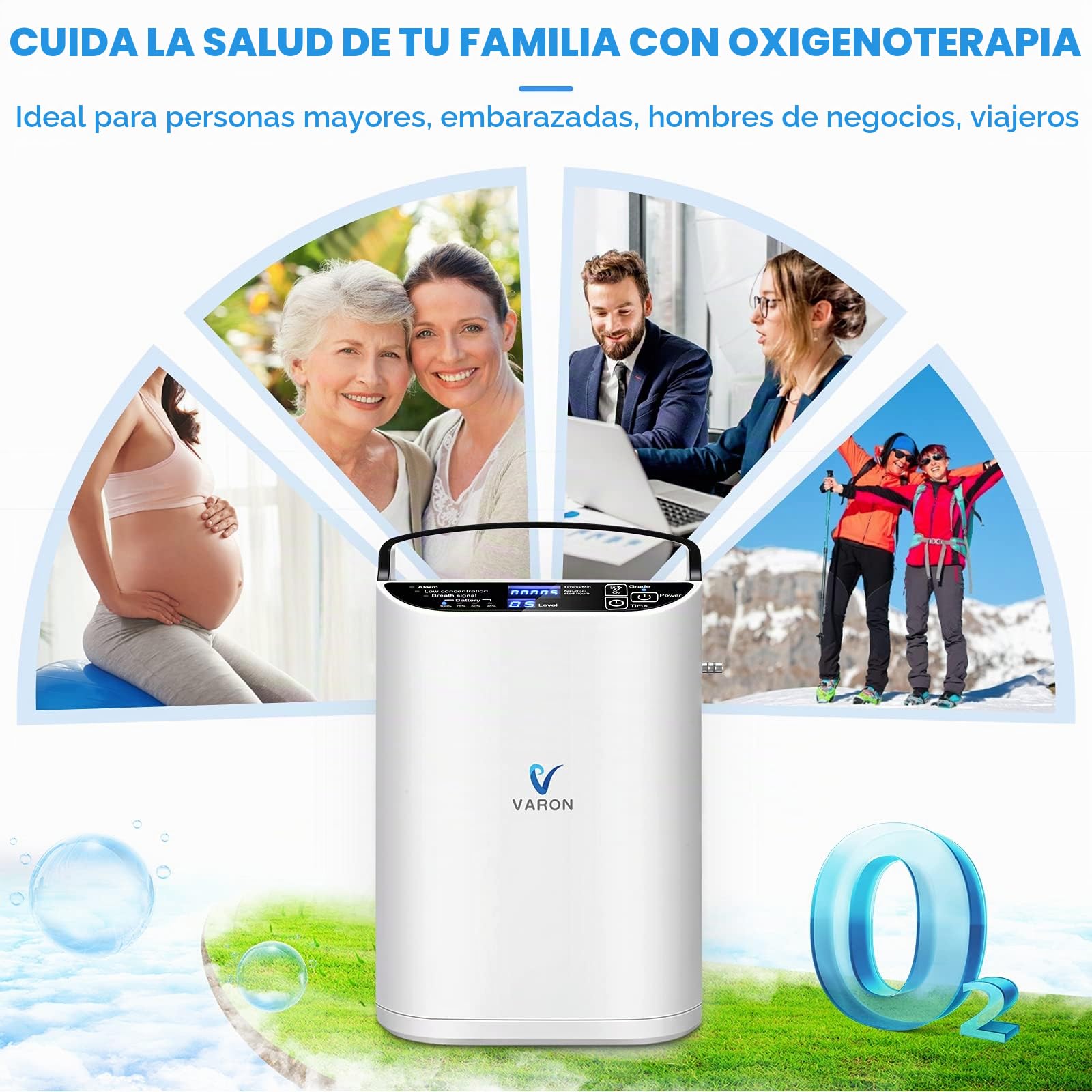 Concentrador Oxigeno Portatil con Bateria, 93%±3 Generador de Pulso de Oxígeno Uso Continuo Durante 2-3.5 horas Aparato de Oxigeno Portatil Fácil de Transportar para Viajes y uso Doméstico