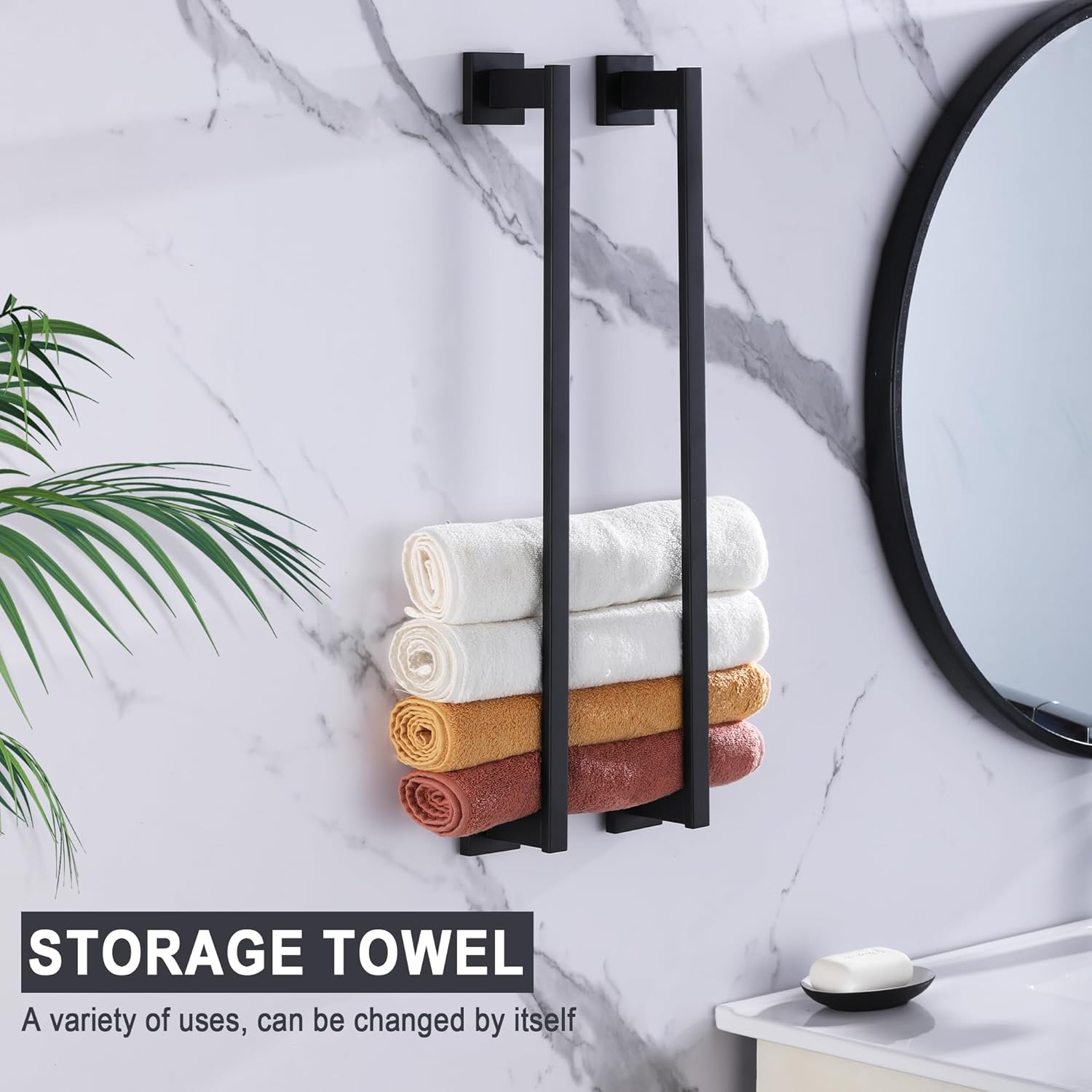 LANC 24-Inche Black Towel Bar for Bathroom Wall Mounted Matte Black Bath Towel Rack Stainless Steel Towel Rod for Cabinet Kitchen Towel Holder Towel Hanger Towel Rail, A9010MB-L6