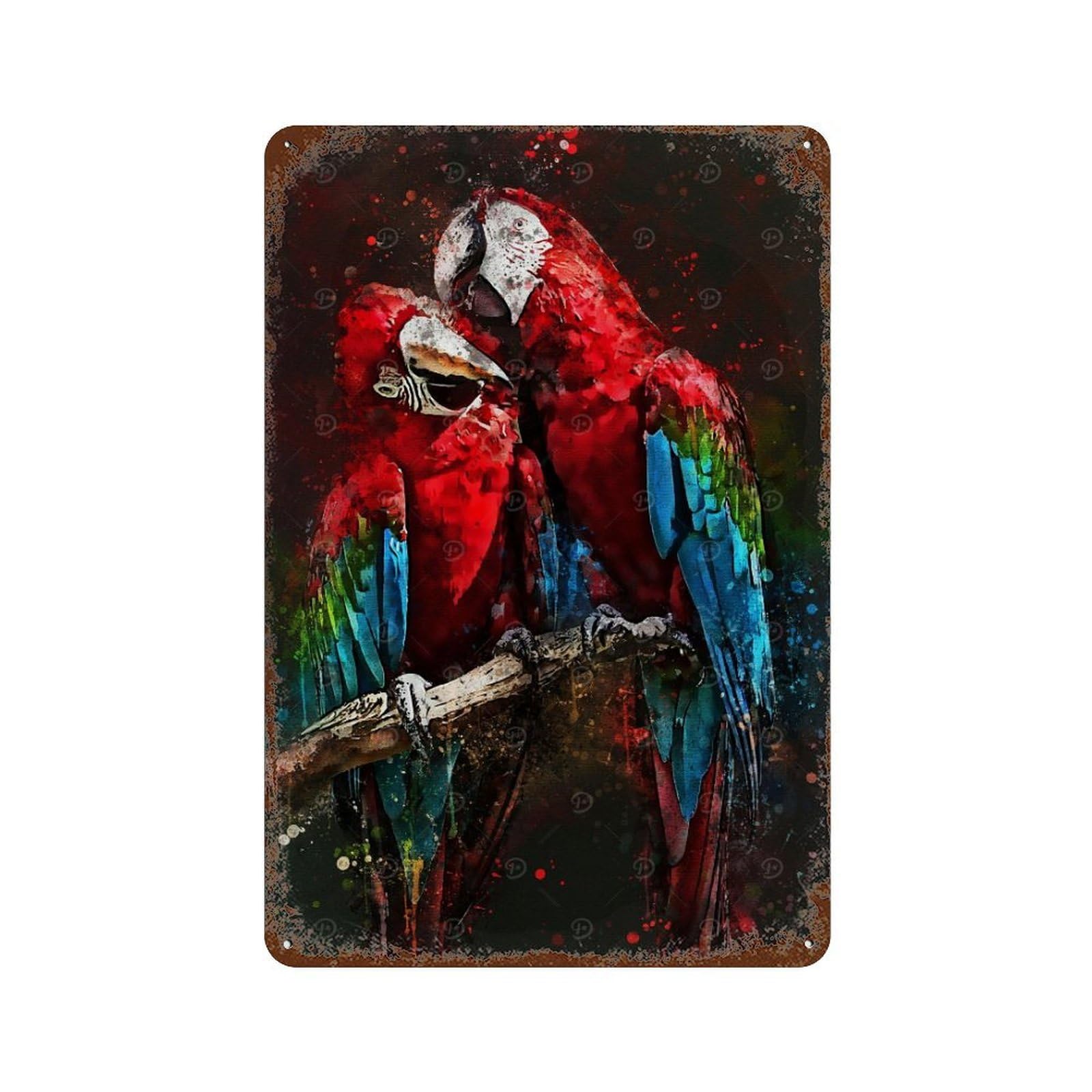 Parrots 11.8"x7.9" Rustic Tin Plaque, Retro Wall Decor for Garage, Bar And Workshop Decor