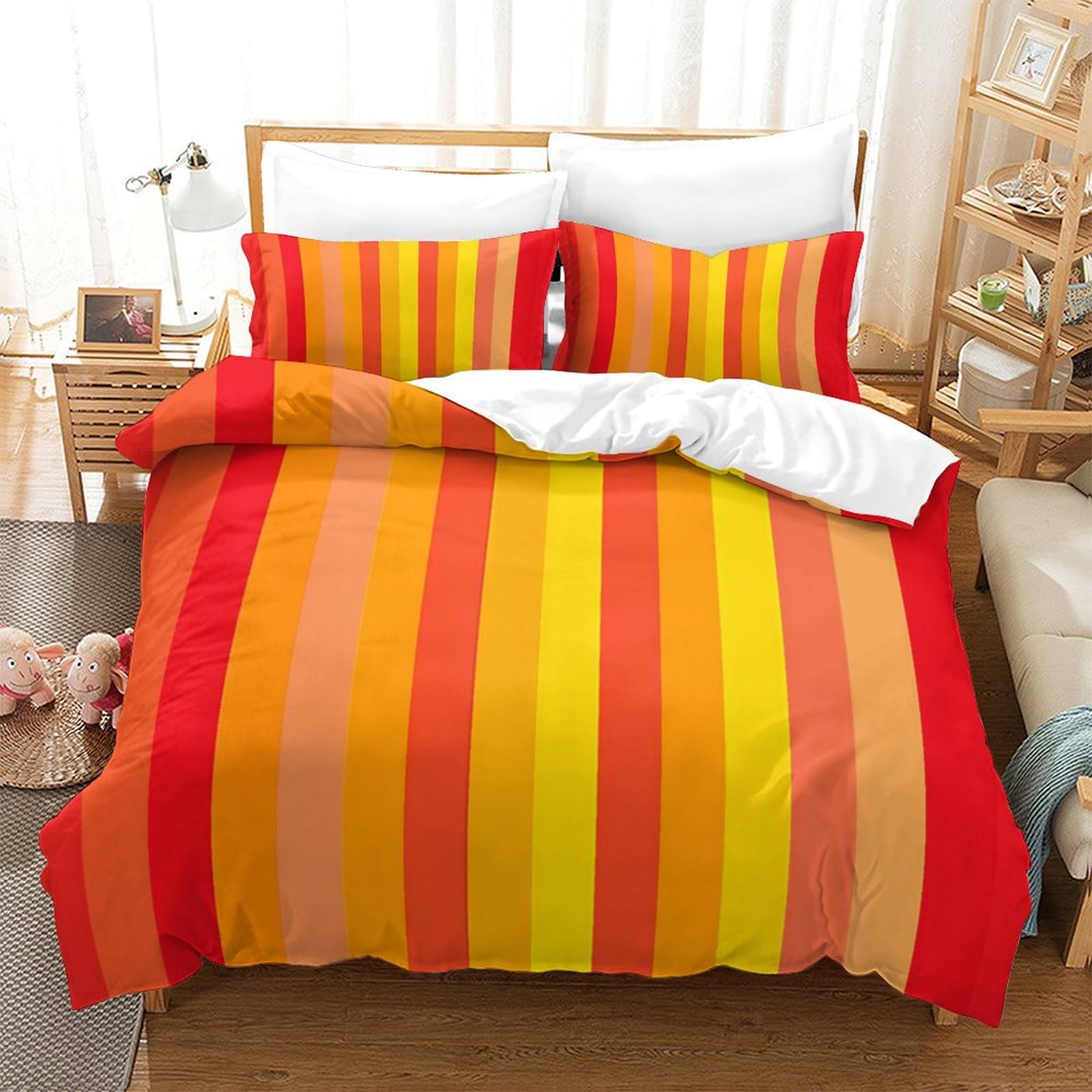P1S9U7W5Y Gradient Stripe 3D Printed Duvet Cover Set 3pcs Microfiber Colorful Stripe Bedding Set King（220x240cm）
