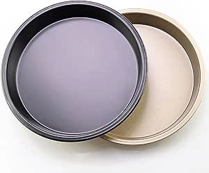 2 Pcs Black and Gold 8-Inch Pizza Pan Set, Nonstick Iron Skillet for Baking and Cooking