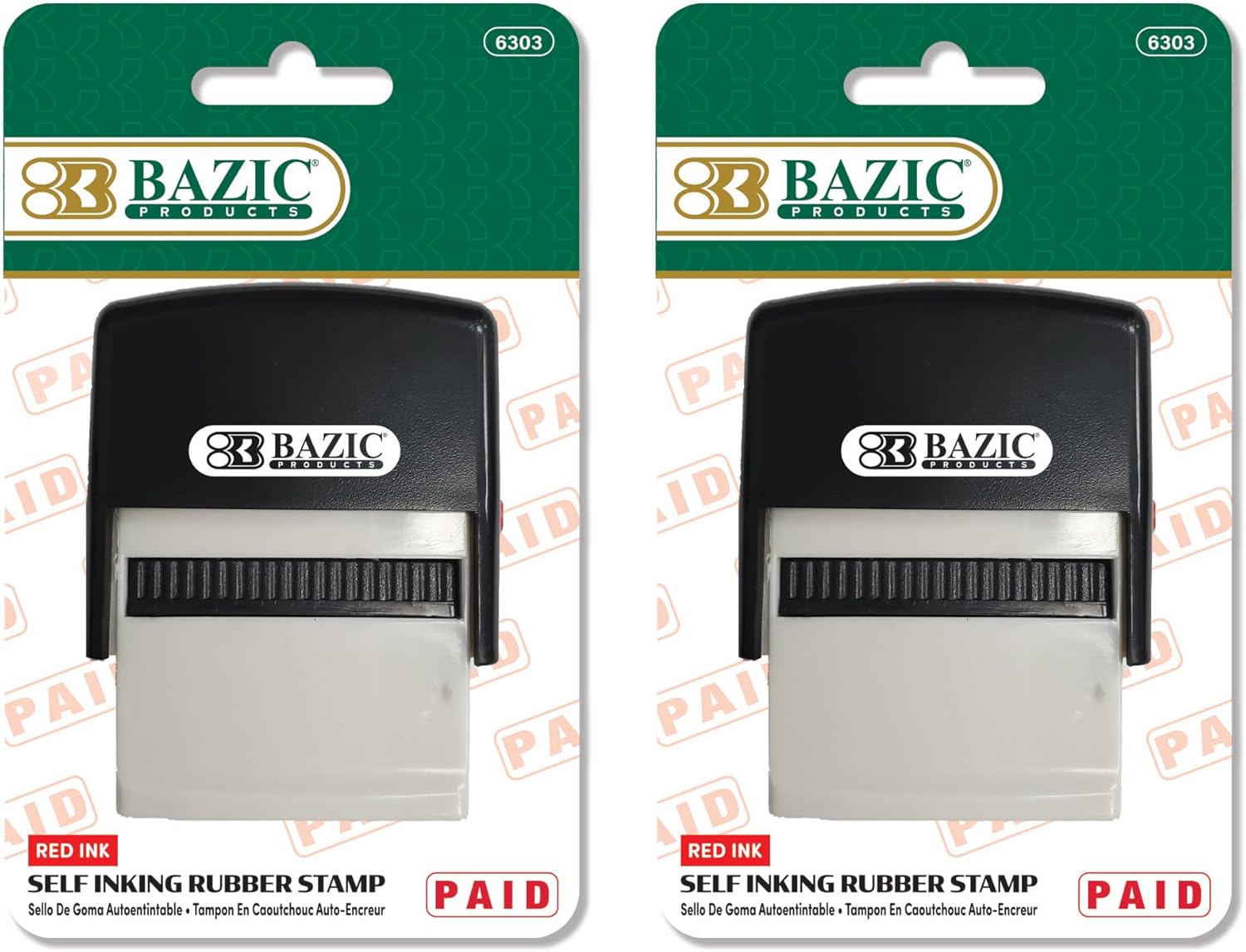 BAZIC Products Paid Self-Inking Stamp with Red Ink for Office, Business, and Documents, Easy Refillable Pad, Crisp & Clear Impressions, 1/Pack, 24-Packs