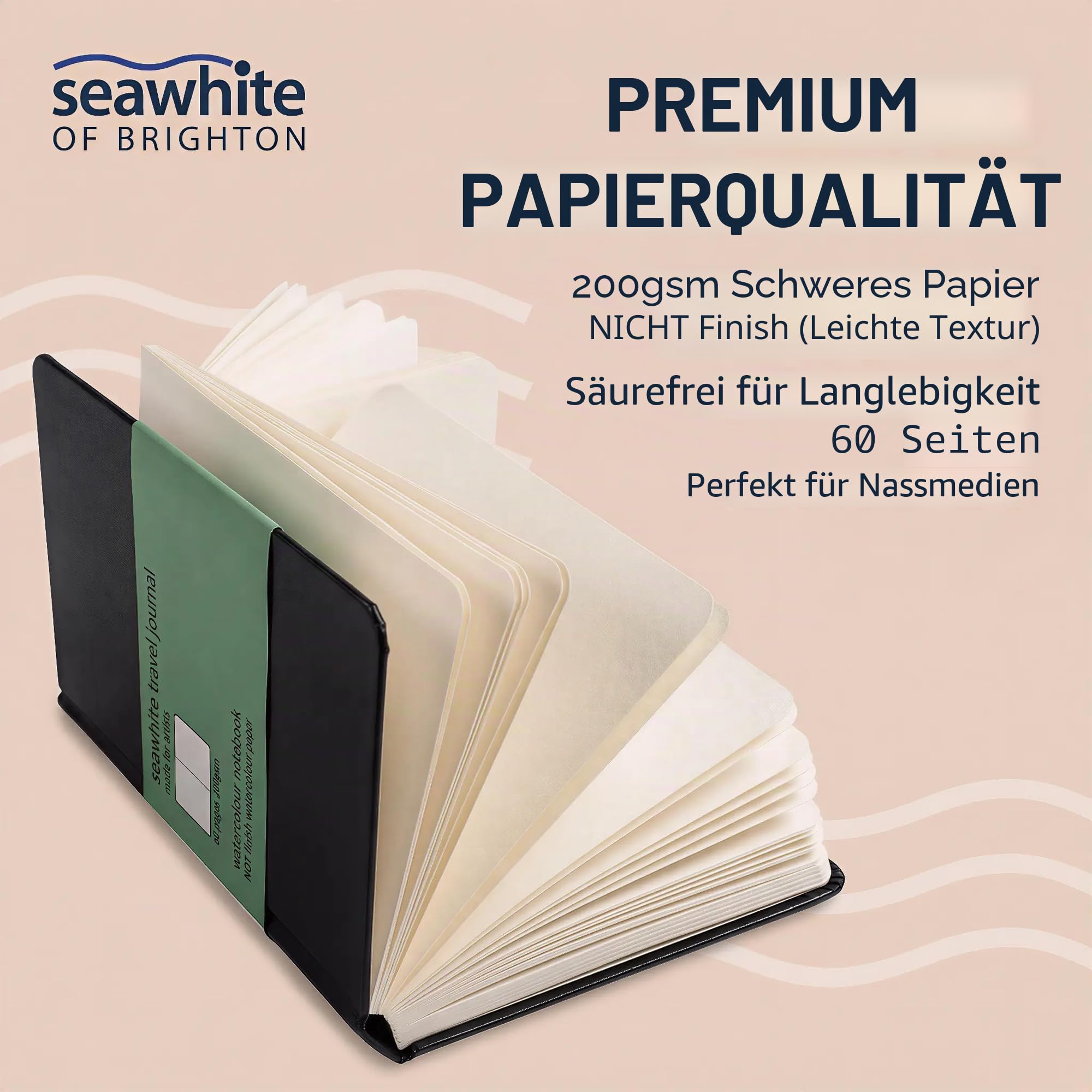 Seawhite Reisetagebuch, quadratisch, Aquarellfarben, 14 x 14 cm