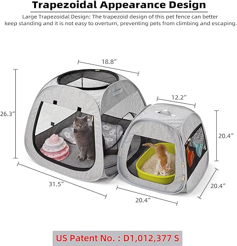 Miniatura 2 de Tenrai Corralito portátil para gatos, diseño trapezoidal para mejor posición, tienda de campaña plegable para mascotas para uso en interiores y
