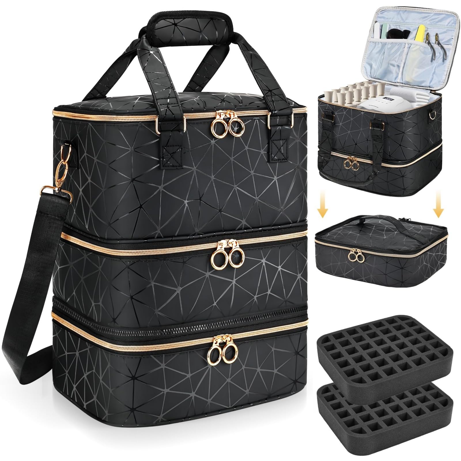 YUYAFN Large Nail Polish Organizer Bag Holds 84 Bottles Nail Polish and a Nail Lamp, PU Leather Nail Kit Storage Carrying Case, Removable Portable