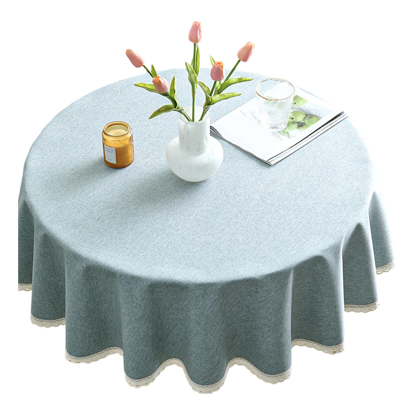 Carotoe Gray Blue Round Waterproof Table Cover For Kitchen Dining Oilproof Easy Maintenance Tear Resistant Home Decoration Oil Resistant Polyester Tablecloth