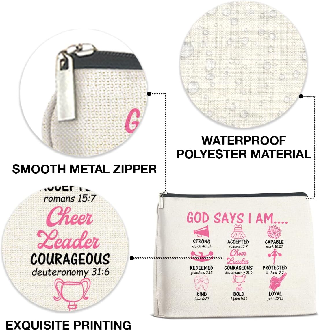 Cheer Gifts for Cheerleaders Cosmetic Bag - Cheerleading Gifts Small Makeup Bag God Says I Am Cheerleader Zipper Makeup Pouch (1Pcs) - Image 3