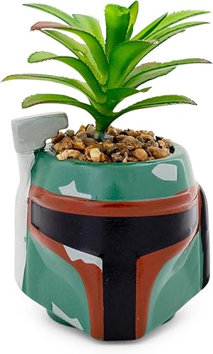 Star Wars Boba Fett - Mini maceta de cerámica de 3 pulgadas con suculentas artificiales