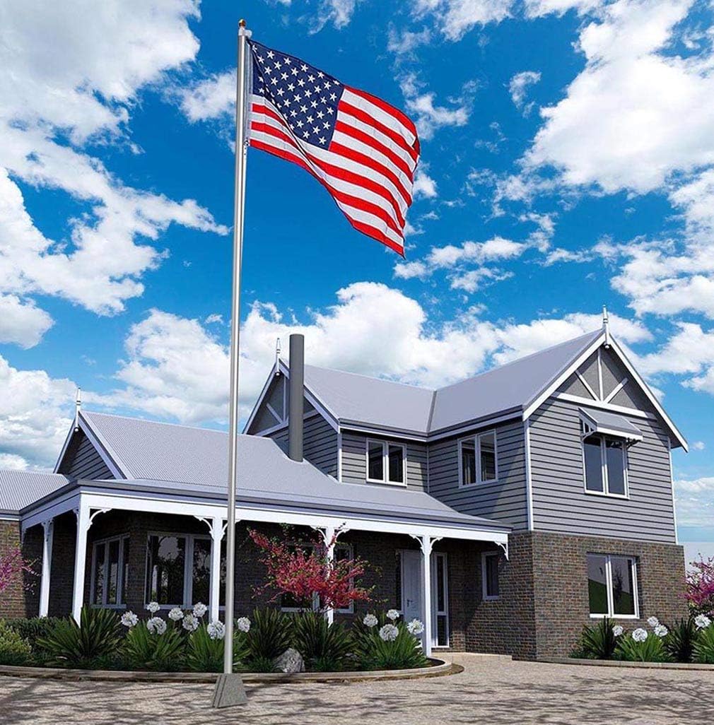 WINDSTRONG 25 FT Heavy Duty Residential Flag Pole Complete Set with Commercial Grade Sewn Stars and Stripes 4x6 FT US American Nylon Flag Made in USA