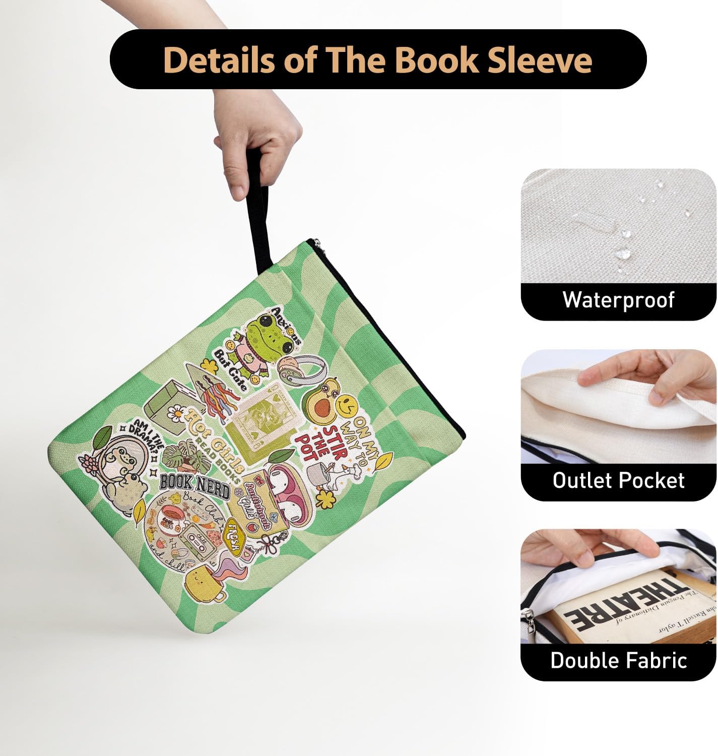 Funny Frog Book Sleeve Gifts for Women Book Lovers, Cute Y2K Book Covers for Paperbacks with Handle Pocket for Reader Bookworm Bookish, Book Club Gifts for Chritsmas, Reading Accessories image 3