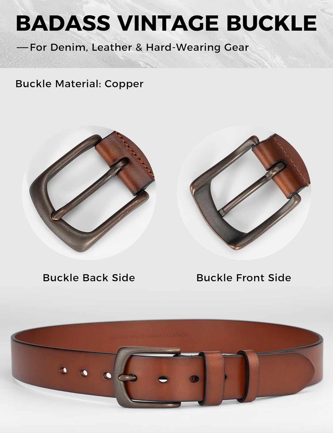 wolksprong Mens Heavy Duty Full Grain Leather Belt - 1 1/2 Italian Genuine Leather with Sturdy Buckle for Jeans Casual Pants - Image 5
