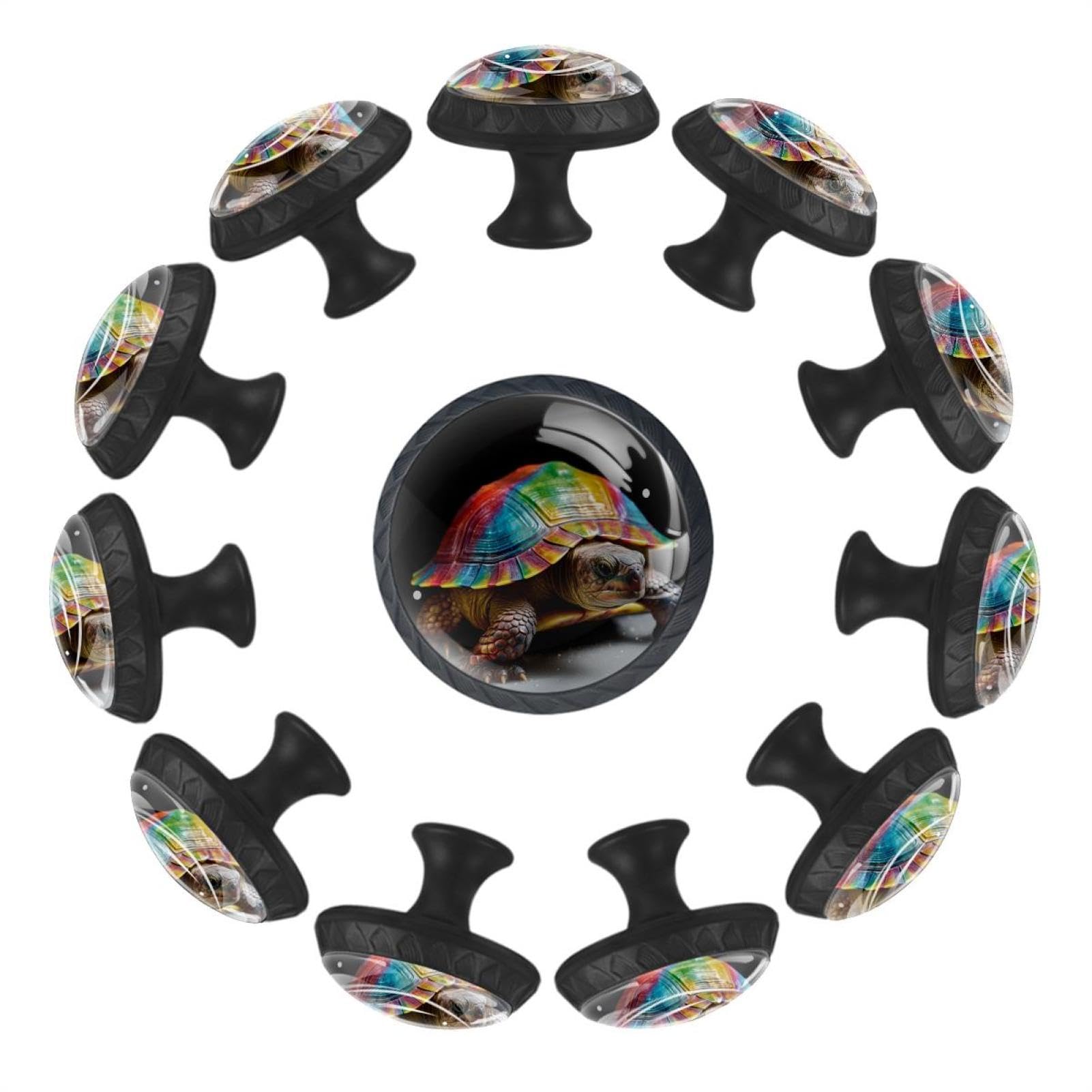 Boutons de tiroir en verre motif tortue arc-en-ciel pour meubles x12