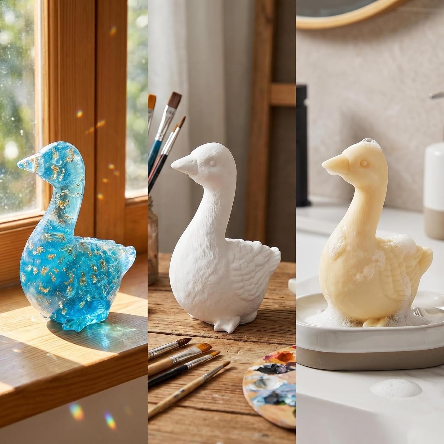 3D Big White Goose Animal Statue Silicone Mold for Epoxy Resin, Soap Making, and Plaster Craft Home Decoration