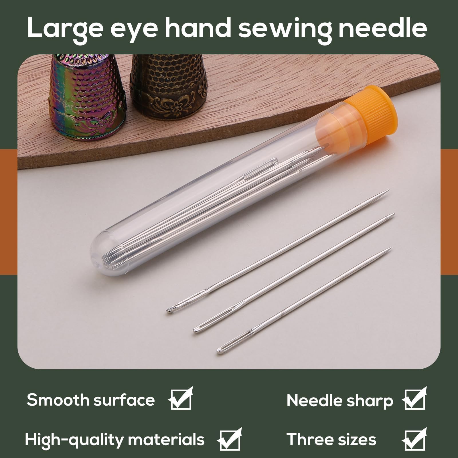 Juego de dedales de metal y kit de agujas de coser de ojos grandes, protector de dedal de costura, con enhebrador de agujas, contenedor de almacenamiento de agujas, caja de almacenamiento de plástico,