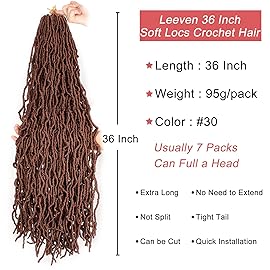 Leeven 36 Inch New Faux Locs Crochet Hair 7 Packs Long Goddess Locs Pre-looped Soft Locs Light Brown Curly Wavy Extended Locs Crochet Braids Synthetic Hair for Women (30)