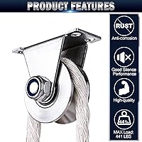 Vista 4 de Rueda de polea con ranura para cuerda montada en la pared, 1 paquete de acero inoxidable, sistema de ruedas de cable súper silencioso, bloques tipo