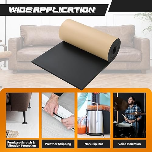 Miniatura 30 de NATGAI Esponja de neopreno con lámina de goma de espuma adhesiva de 1/2 pulgada de grosor x 12 pulgadas de ancho x 54 pulgadas de largo, cortado a