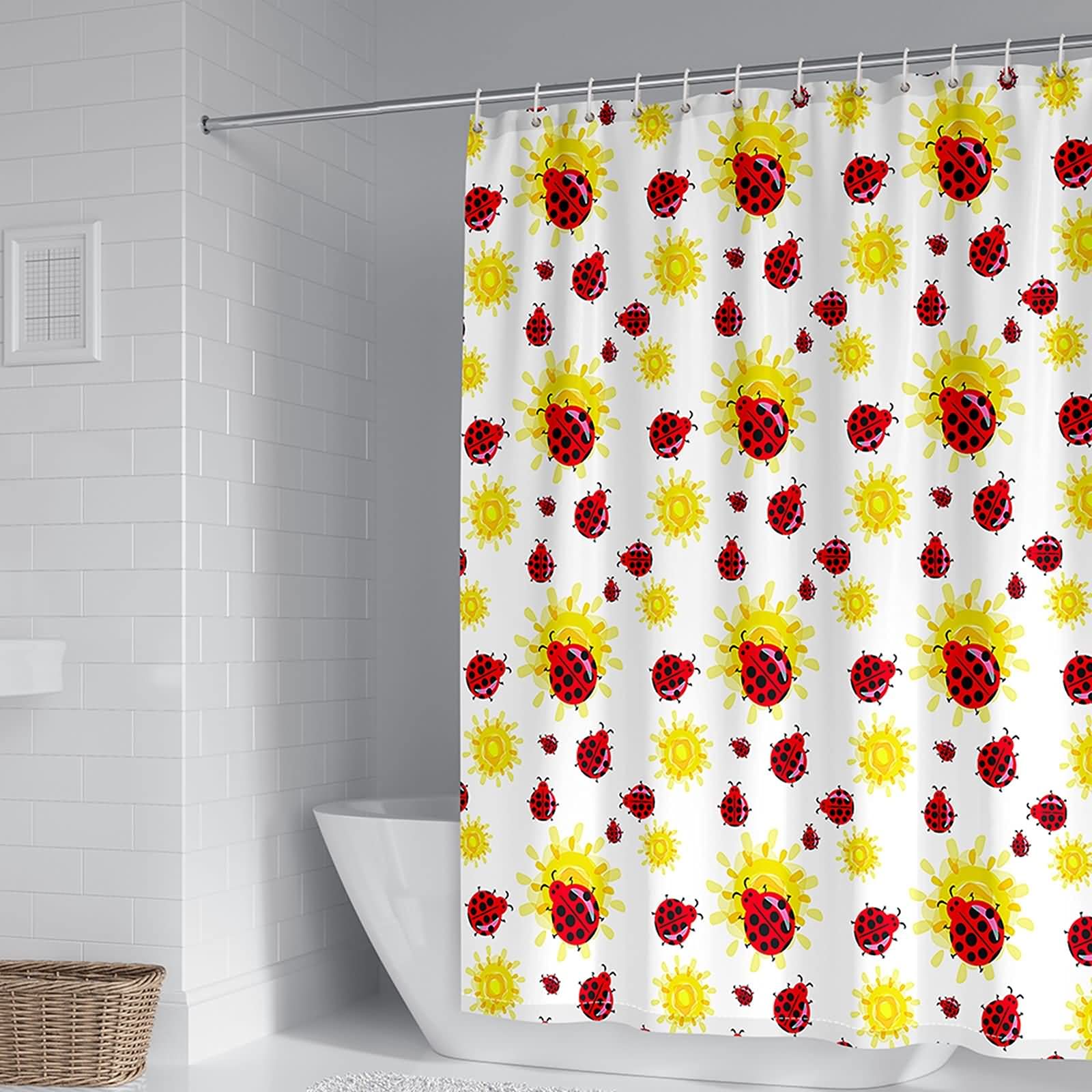 Rideau de douche 180x200cm polyester KnSam avec motif soleil et coccinelles