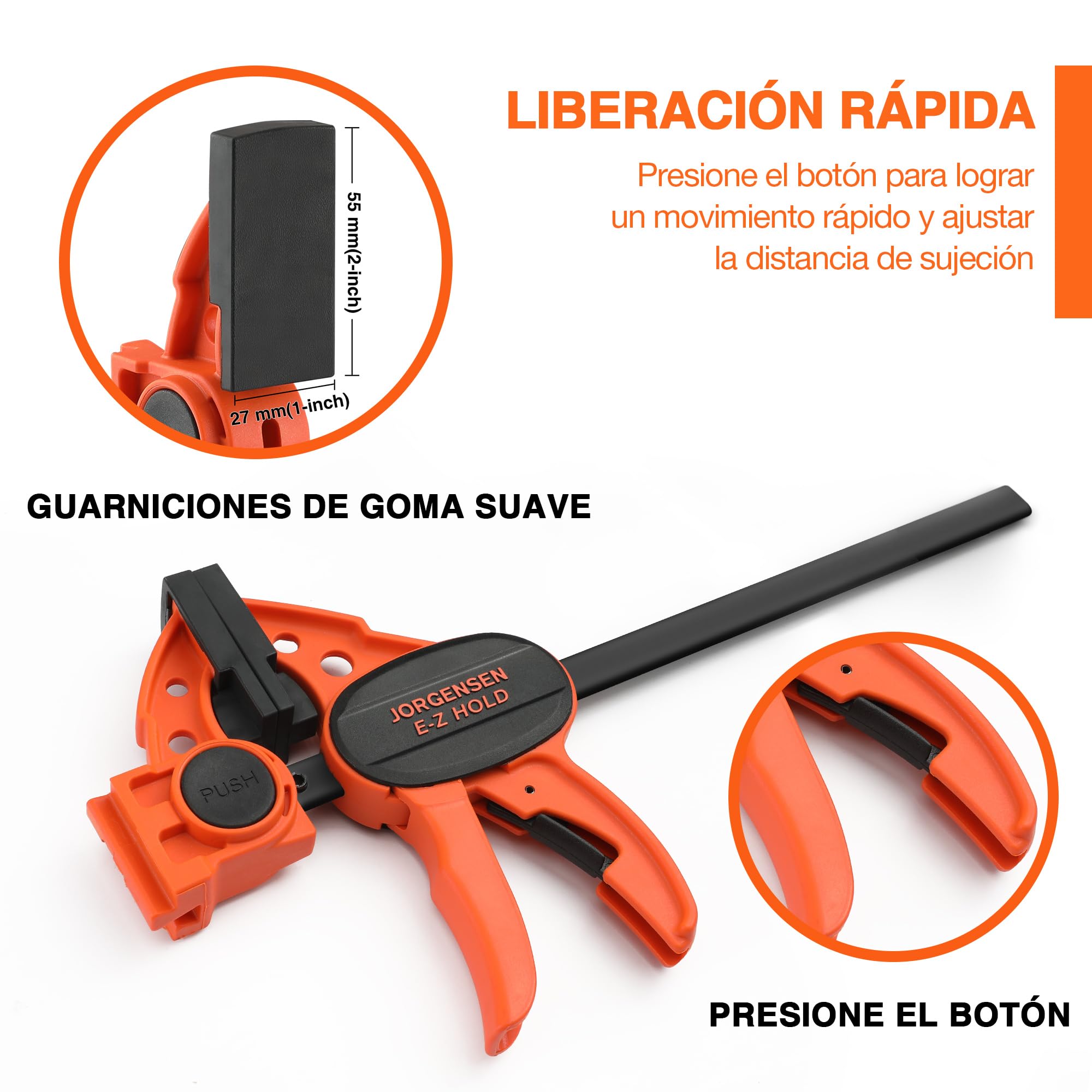 JORGENSEN 4-piezas Juego de Sargento de Madera de 150mm, Sargentos para Carpintería de Potencia 68kg, Sargentos de Barra para Herramientas y Madera