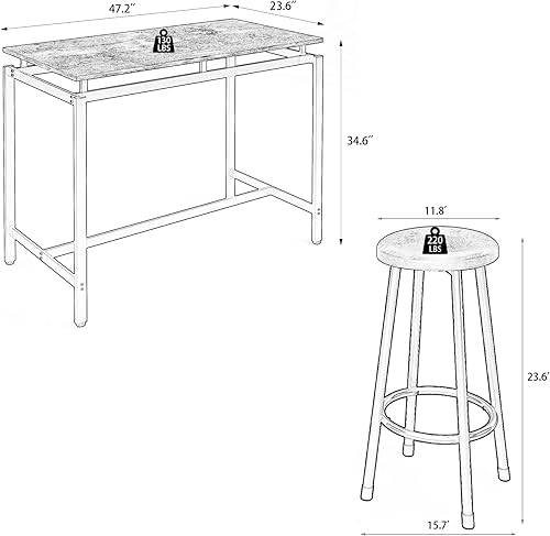 Miniatura 7 de Voohek Juego de comedor de 5 piezas mesa larga de altura de mostrador con 4 taburetes de bar para el hogar cocina desayuno sala de estar