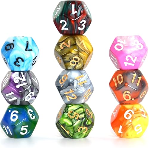 Miniatura 6 de SmartDealsPro Paquete de 10 dados poliédricos multicolor D4 D6 D8 D10 D12 para juegos de mesa Dungeons and Dragons DND RPG MTG (doble color, D12)