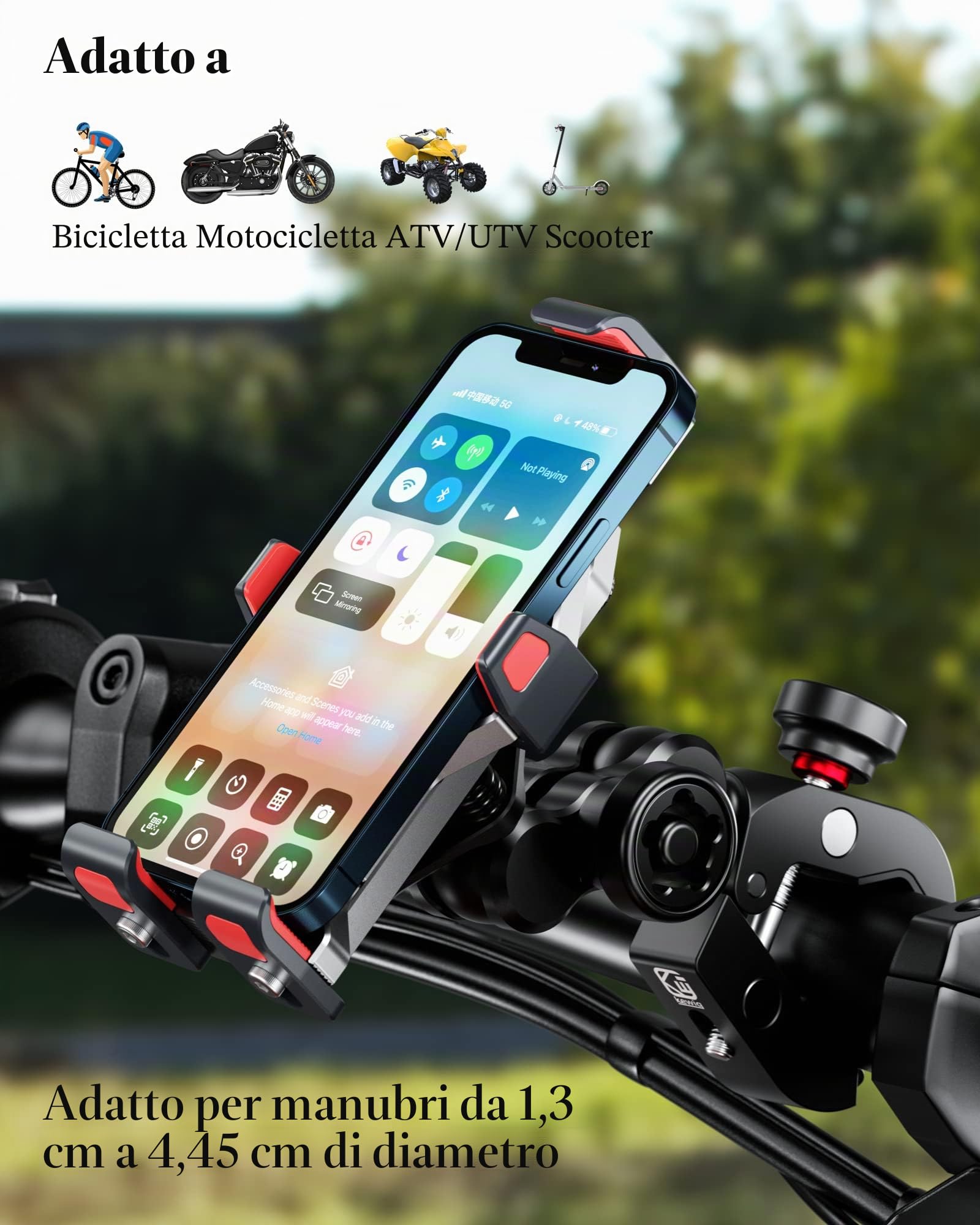 BRCOVAN Lega Alluminio Supporto Telefono Motociclo con Smorzatore Vibrazioni, Metallo Manubrio Porta Telefono per Moto Bici Scooter ATV UTV per 4.7''-7.2'' Smartphone
