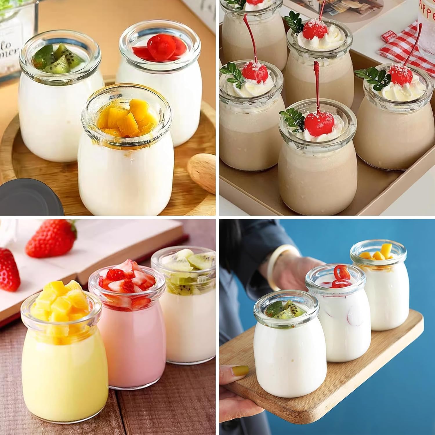 16 x 200 ml Gläser Joghurtgläser mit Deckeln - Joghurtbecher - Ersatzgläser für Joghurtmaschinen - PE-Verschlusskappen Glasbehälter