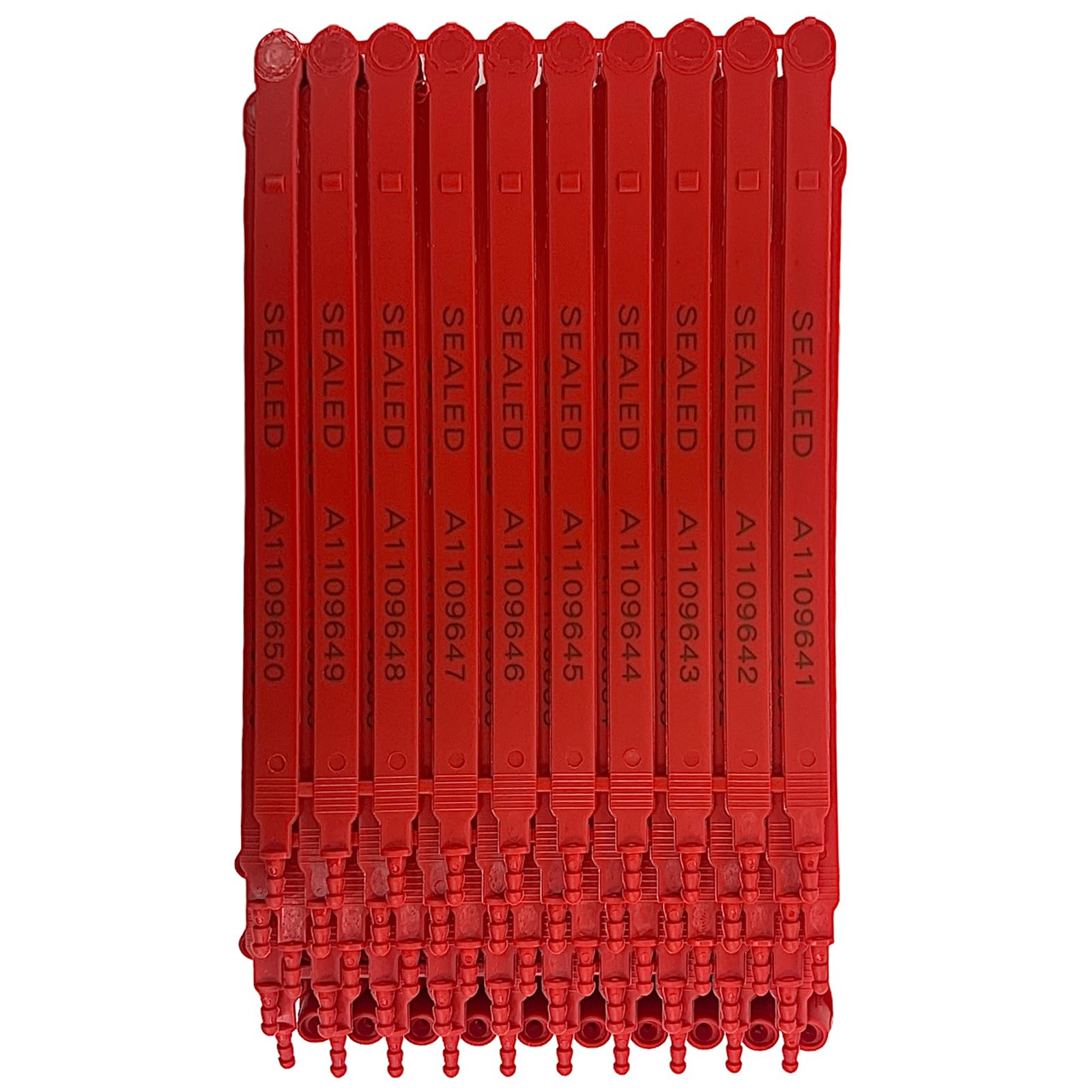 Red Plastic Security Seals (8") - Self Locking Shipping Seal with Print Progressive Numbering – Tamper Proof for Trucks, Trailers, Cargo, Containers, Luggage (100ct)