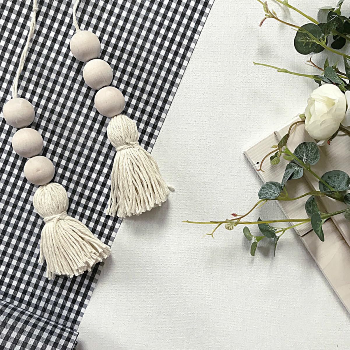 2pieza Borlas De Algodón Cuentas De Madera Para Colgar Decoración Borlas Hechas Mano Cuerda Natural Decoración Para Manija De Armario
