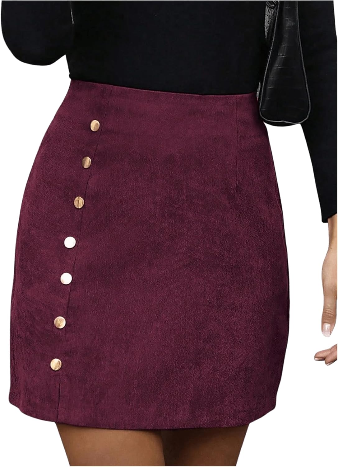 SweatyRocks Women's Button Front Mini Skirt Split High Waisted Casual Fall Skirts